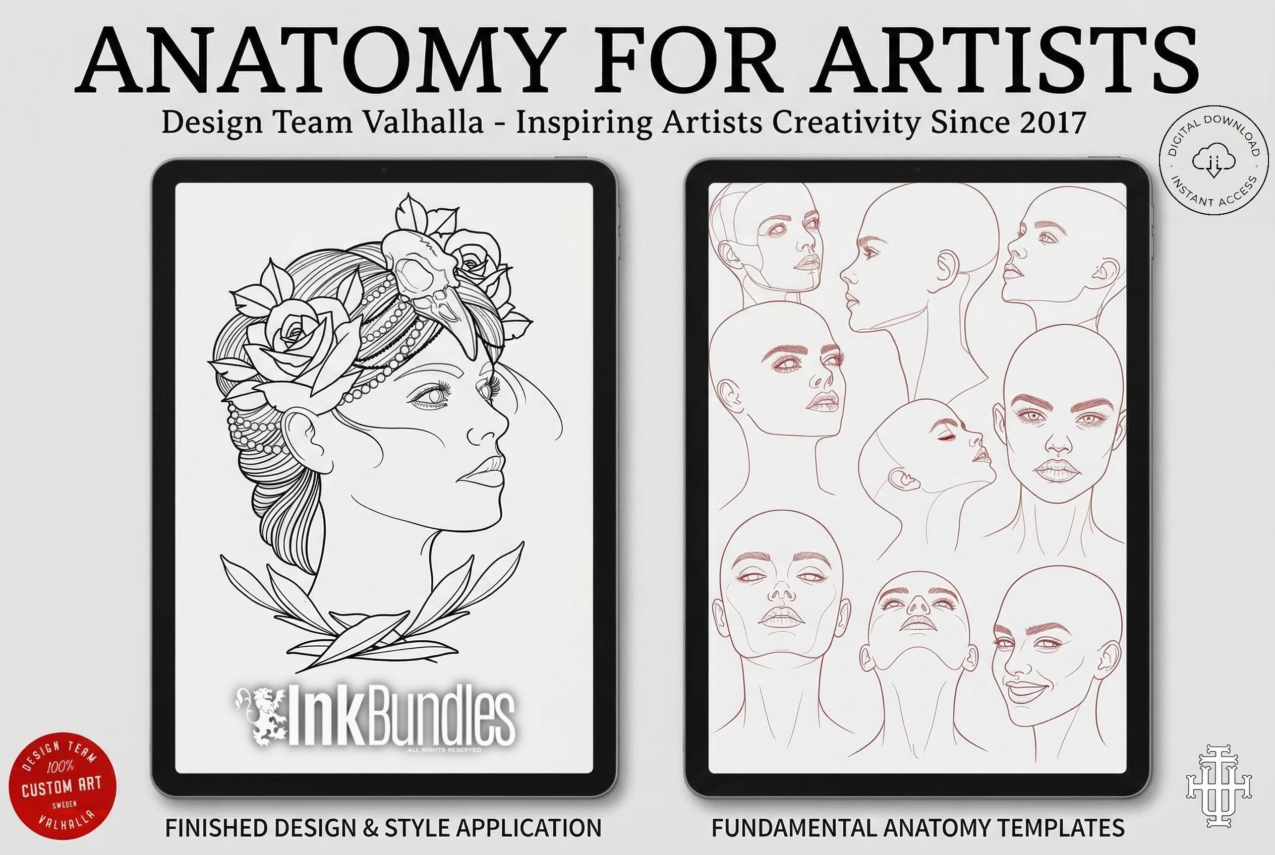 Procreate, Head anatomy, 35 custom made designs ~ ready to use templates