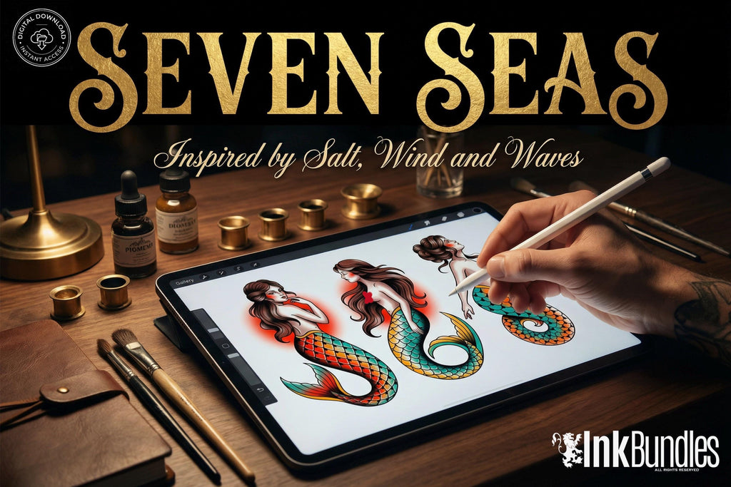 Traditional Nautical Tattoo Design kit - Procreate & PNG | 220+ Classic marine old-school Tattoo stencils