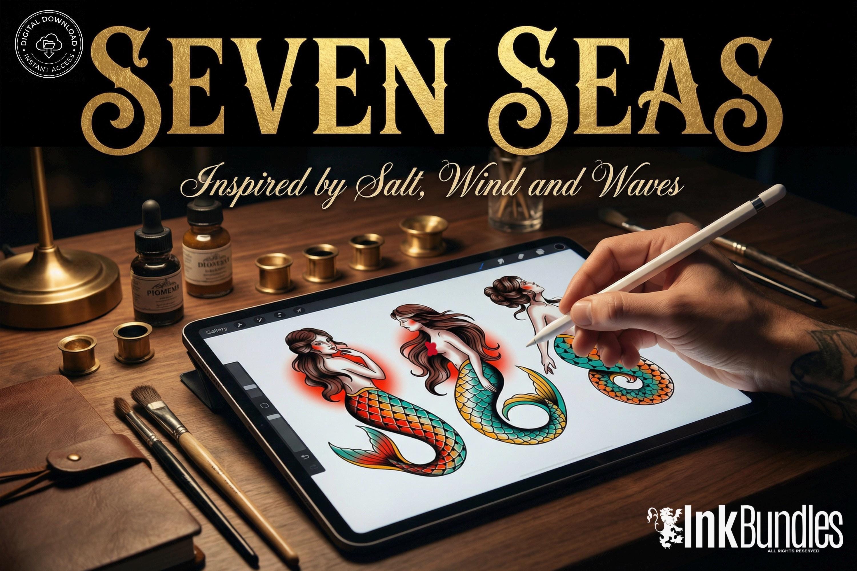 Traditional Nautical Tattoo Design kit - Procreate & PNG | 220+ Classic marine old-school Tattoo stencils
