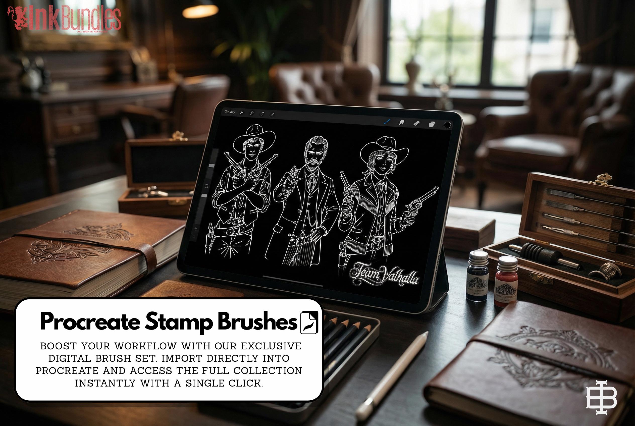 Traditional Wild Western Tattoo Design kit - Procreate & PNG | 200+ Classic Cowboy Tattoos