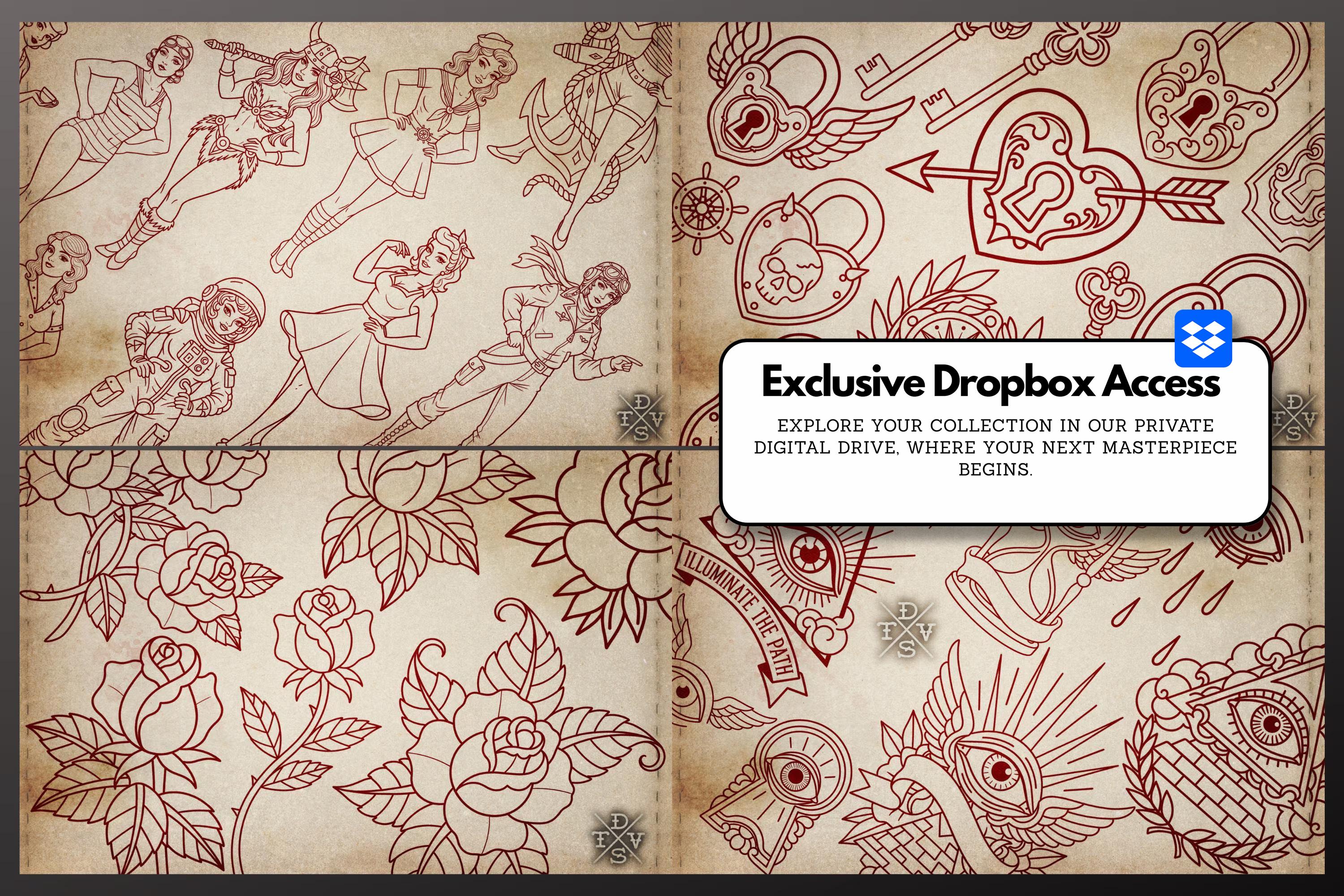 Traditional Tattoo Art vol.3 - custom art, digital download Procreate Stencils
