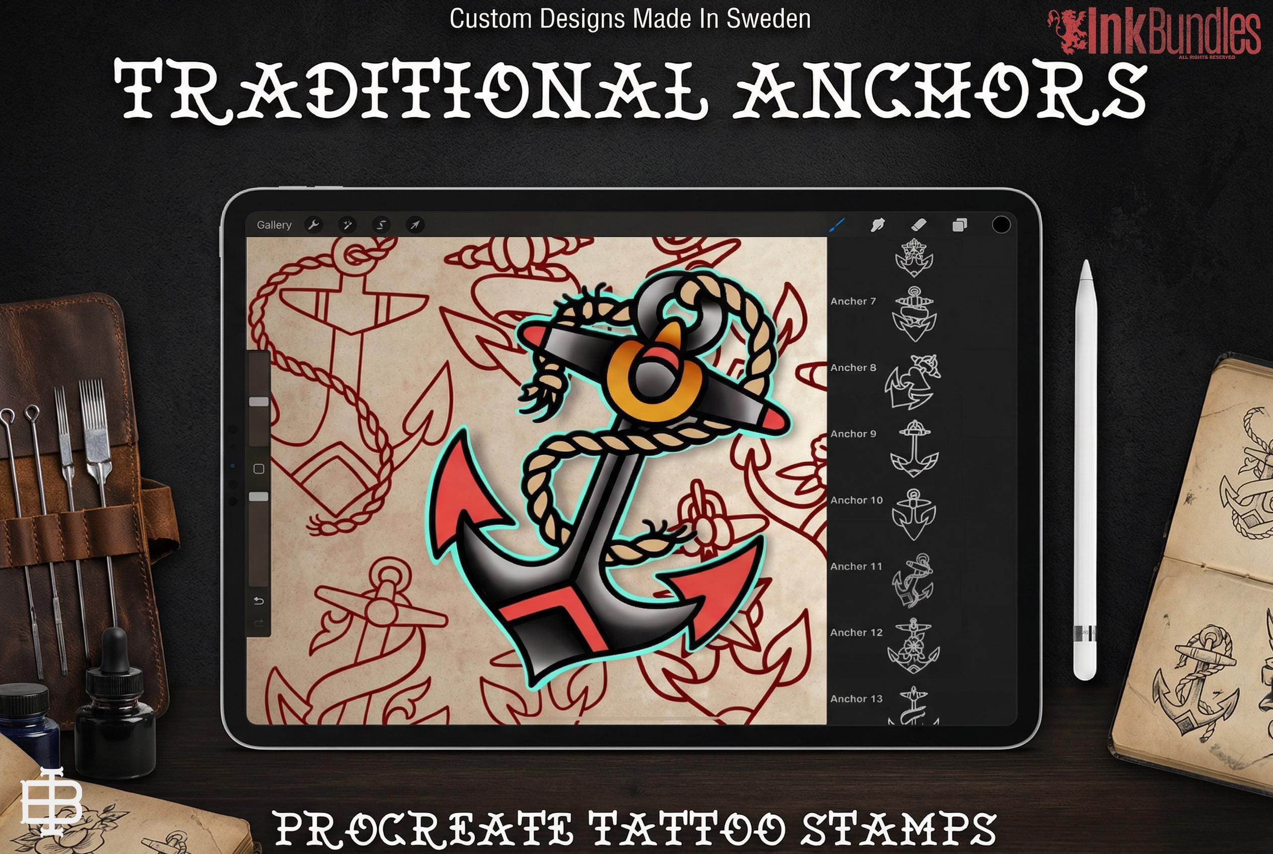 Tattoo references 100 files | Traditional Anchors Flash Art (Digital Download) Procreate PNG SVG EPS