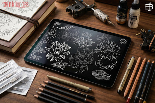 100 tattoo inspired flowers drawn by hand - .svg .png .ai & Procreate format included
