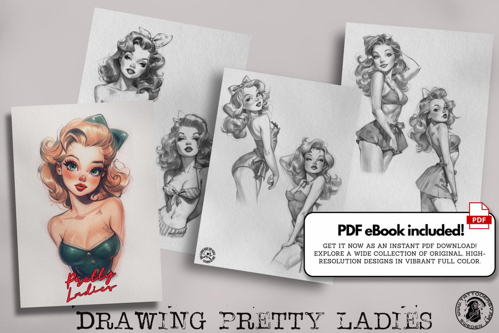 Drawing Pretty Ladies, 100+ Cartoon pinups, Procreate stamps and pdf