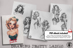 Drawing Pretty Ladies, 100+ Cartoon pinups, Procreate stamps and pdf