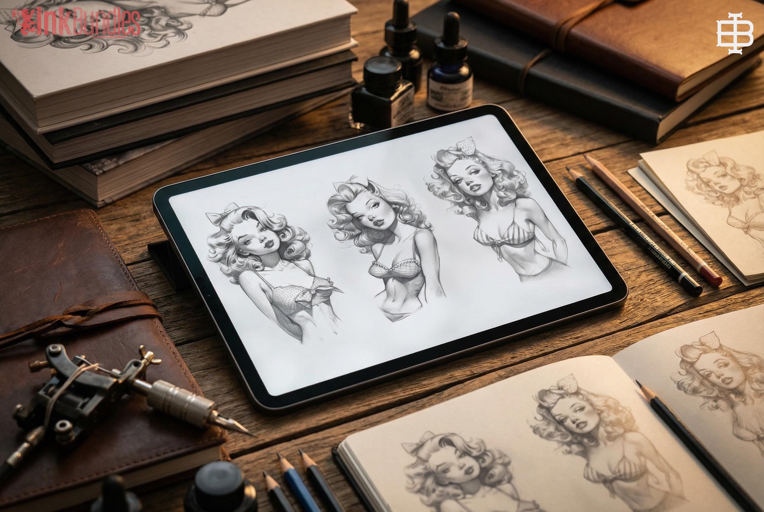Drawing Pretty Ladies, 100+ Cartoon pinups, Procreate stamps and pdf