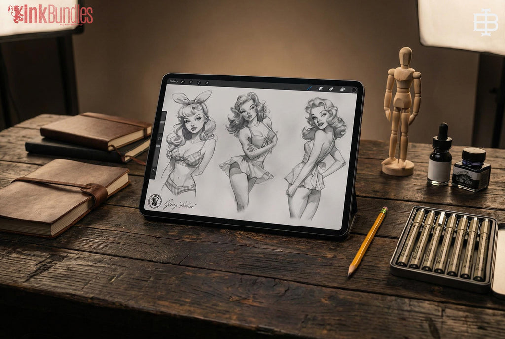 Drawing Pretty Ladies, 100+ Cartoon pinups, Procreate stamps and pdf