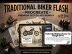 Traditional Biker Tattoo Design kit - Procreate & PNG | 100+ old-school Tattoo stencils