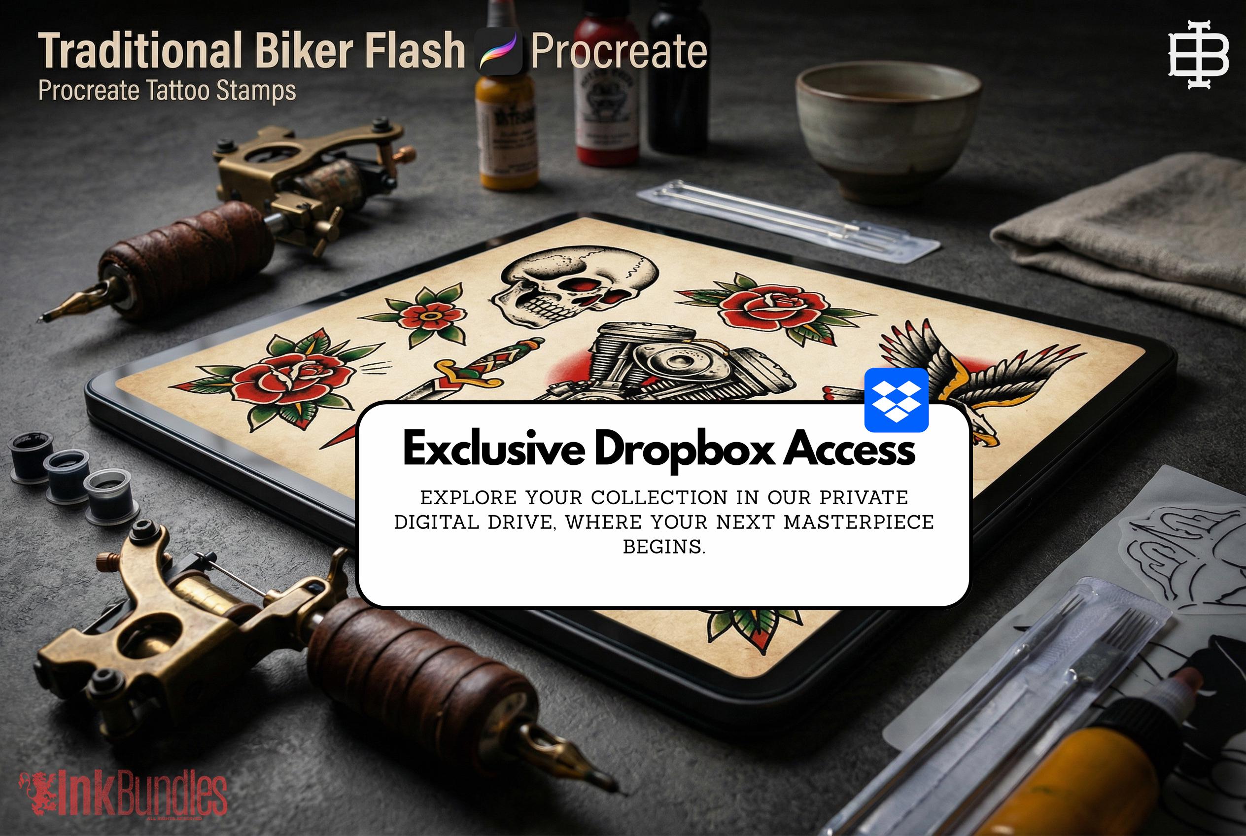 Traditional Biker Tattoo Design kit - Procreate & PNG | 100+ old-school Tattoo stencils