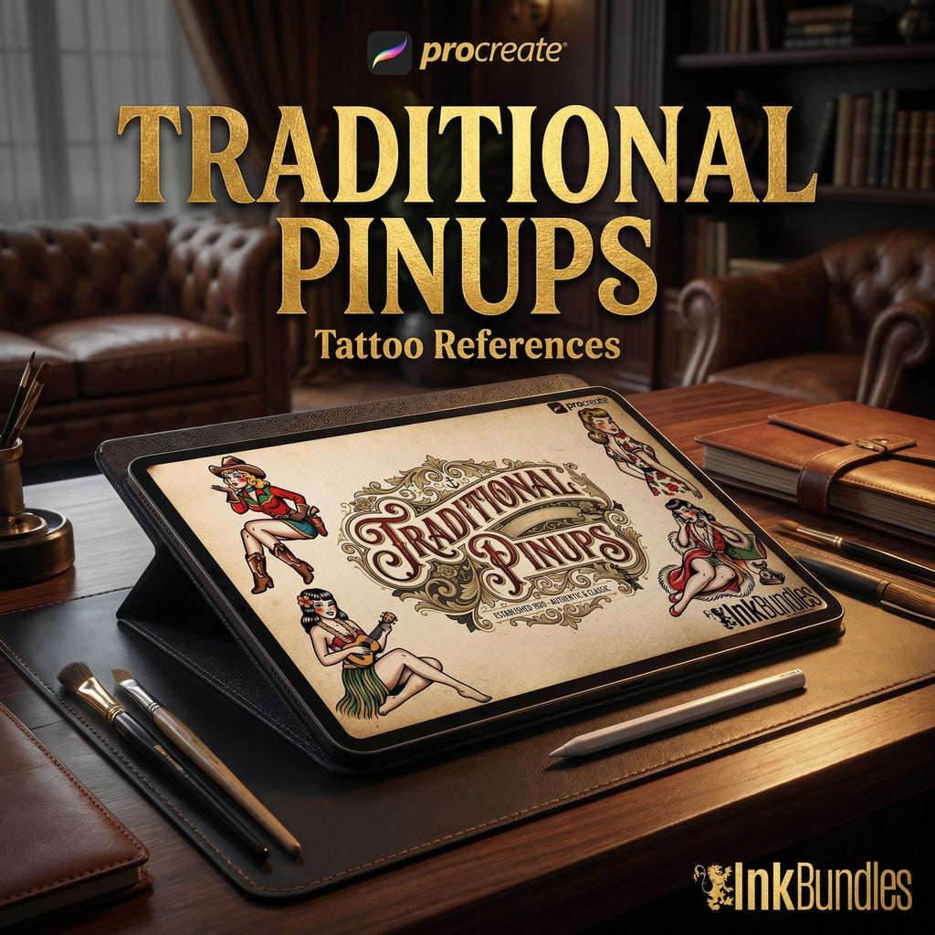 Traditional Pinup Design kit - Procreate | 150+ Classic old-scool , stencils ( digital download ) Tattoo Flash Art
