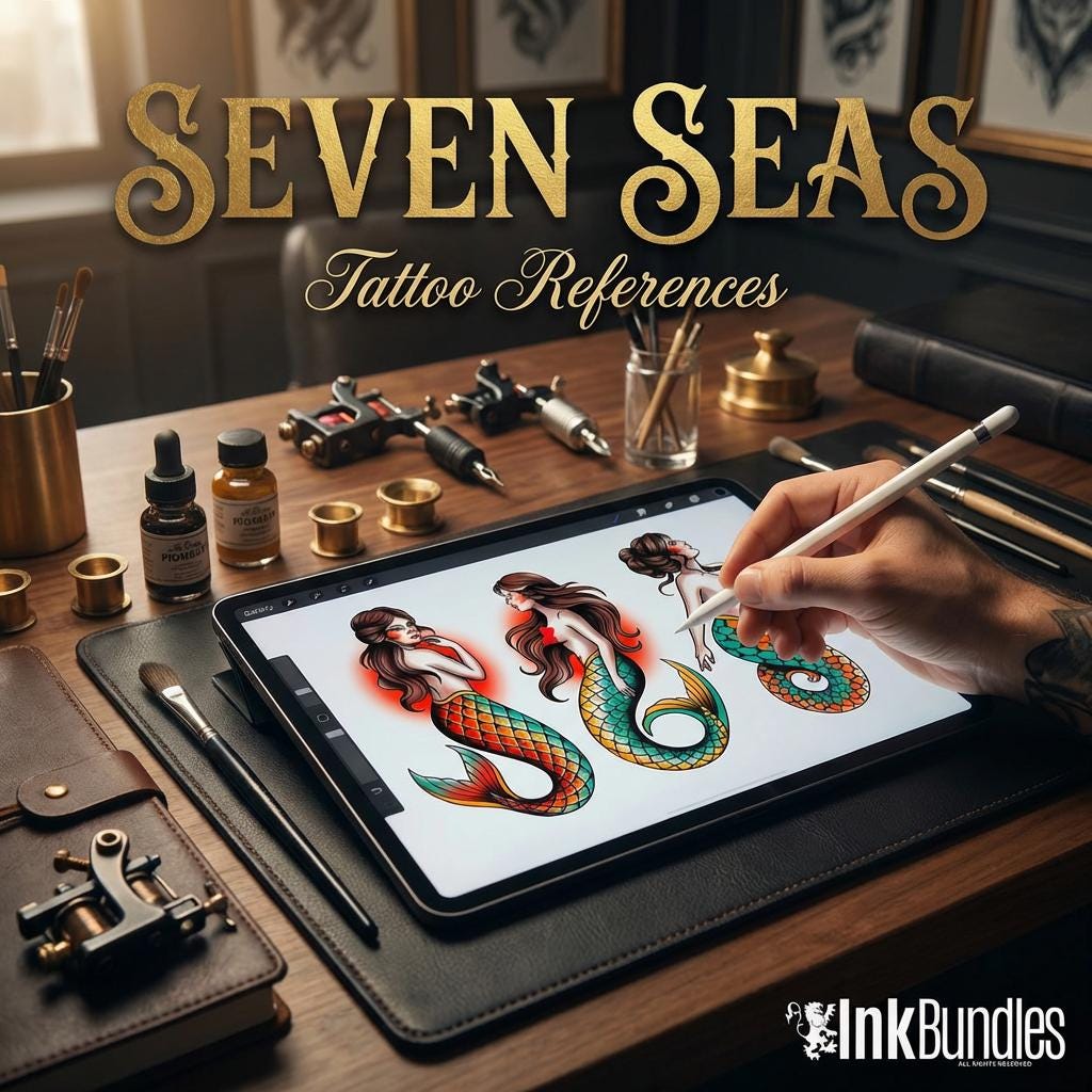 Traditional Nautical Tattoo Design kit - Procreate & PNG | 220+ Classic marine old-school Tattoo stencils