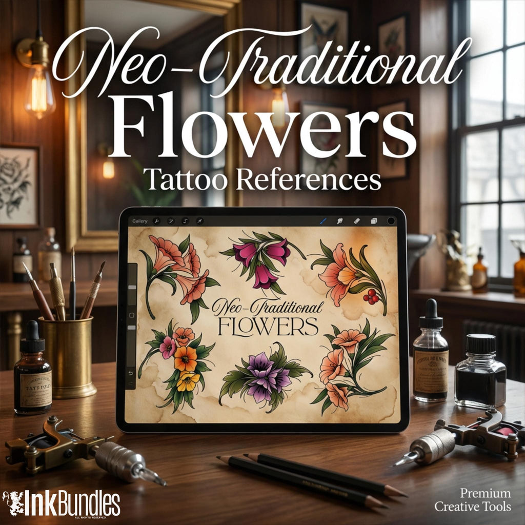 Neo-traditional flowers 1 - custom art, digital download Procreate/Photoshop/vector Stencils