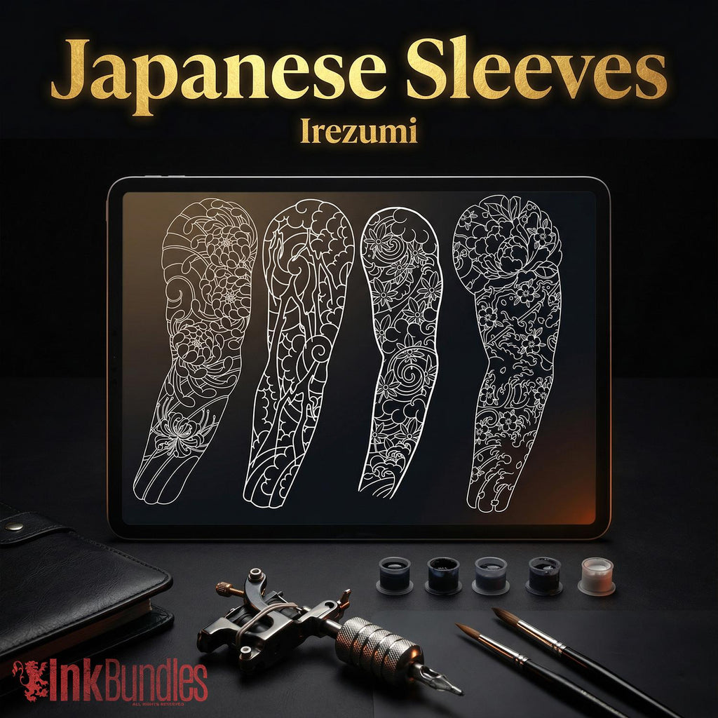 Procreate Japanese Traditional Tattoo Designs (Sleeves, flowers & Chest)