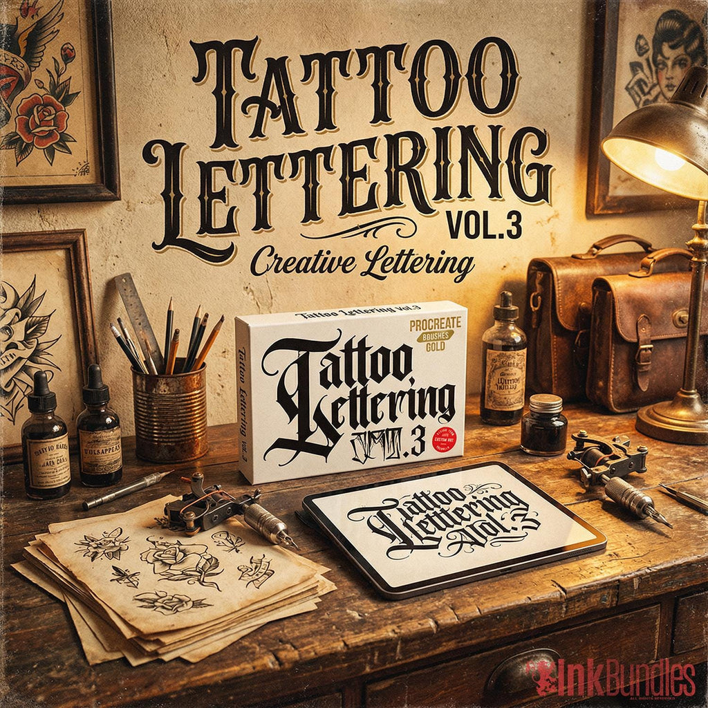 Tattoo Lettering Procreate Brushes, Stamps, PNG, SVG digital download
