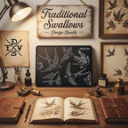 Tattoo references, 100 files | Traditional Swallows Flash Art (Digital Download) Procreate, PNG | SVG | EPS