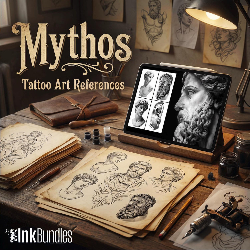 Greek Mythology Tattoo Art: Procreate Stamps, SVG, PNG (2500+ Elements)