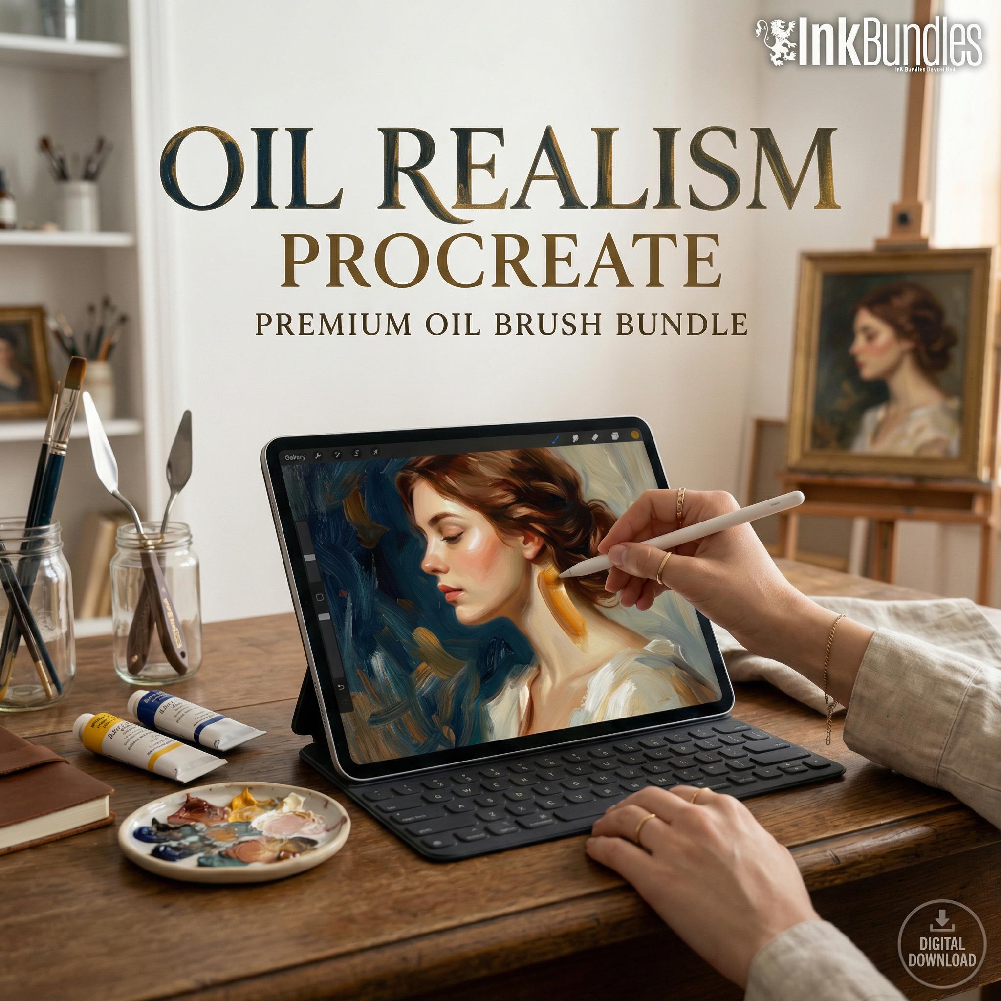 Master Oil Procreate Brush Set: 66 Custom Brushes, 4 Canvases