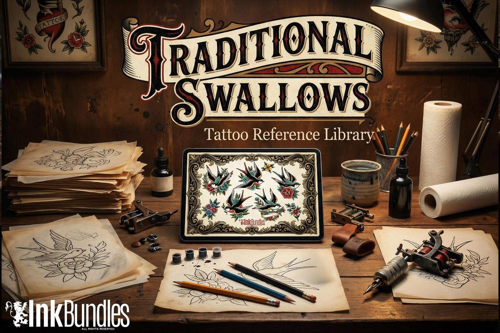 Traditional Swallows Tattoo Design kit - Procreate | 100+ Classic Swallow Tattoos, Old School Stencils