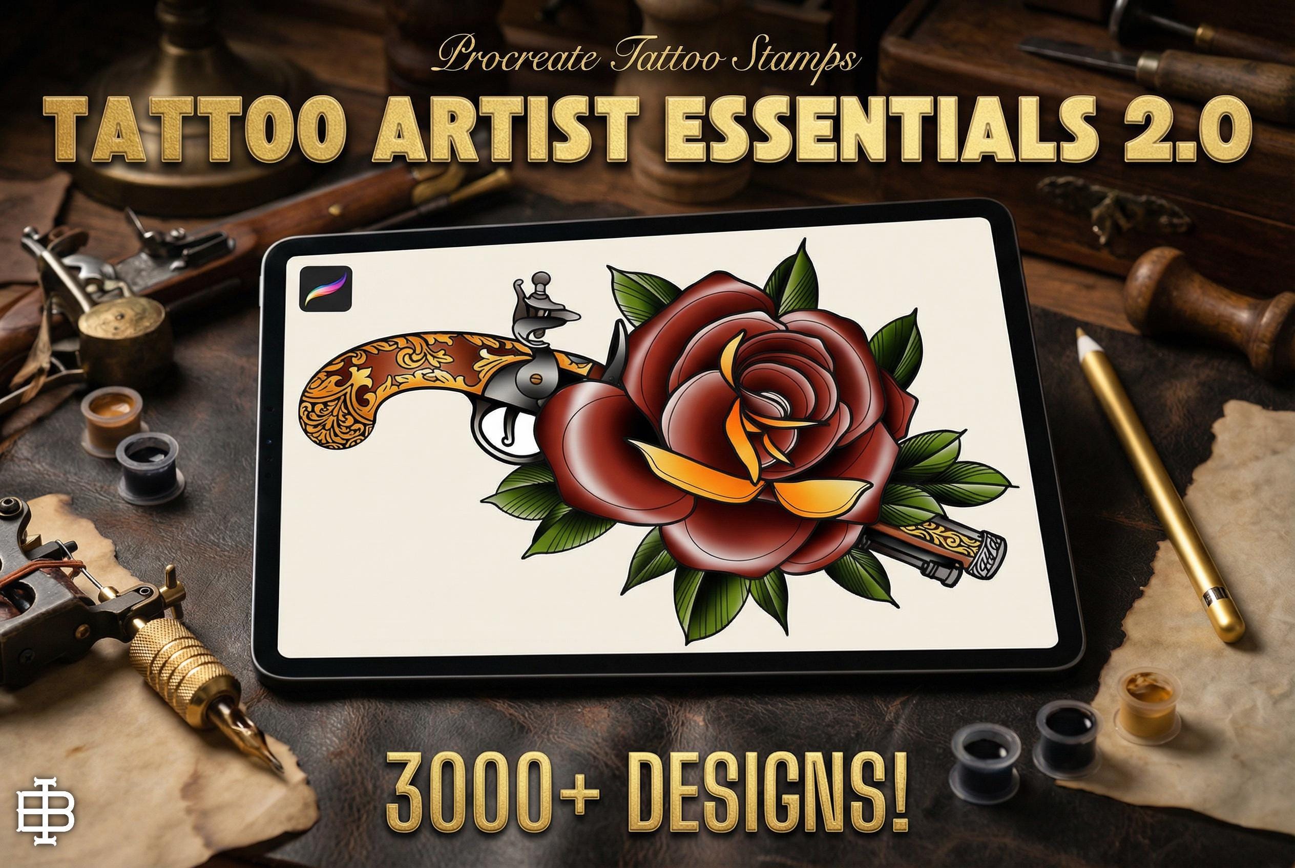 Procreate Tattoo Stamps Brush Set: 3000+ Artist Essentials - PNG & Brushes