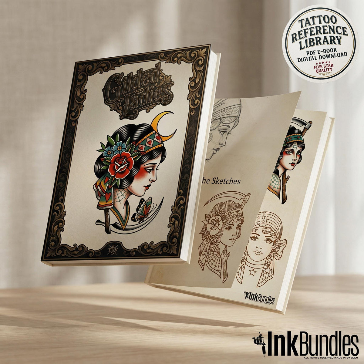 Traditional Ladies Tattoo Flash PDF eBook | Neo-Traditional Girl Stencils | Old School References & Coloring Pages