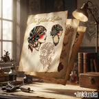 Traditional Ladies Tattoo Flash PDF eBook | Neo-Traditional Girl Stencils | Old School References & Coloring Pages