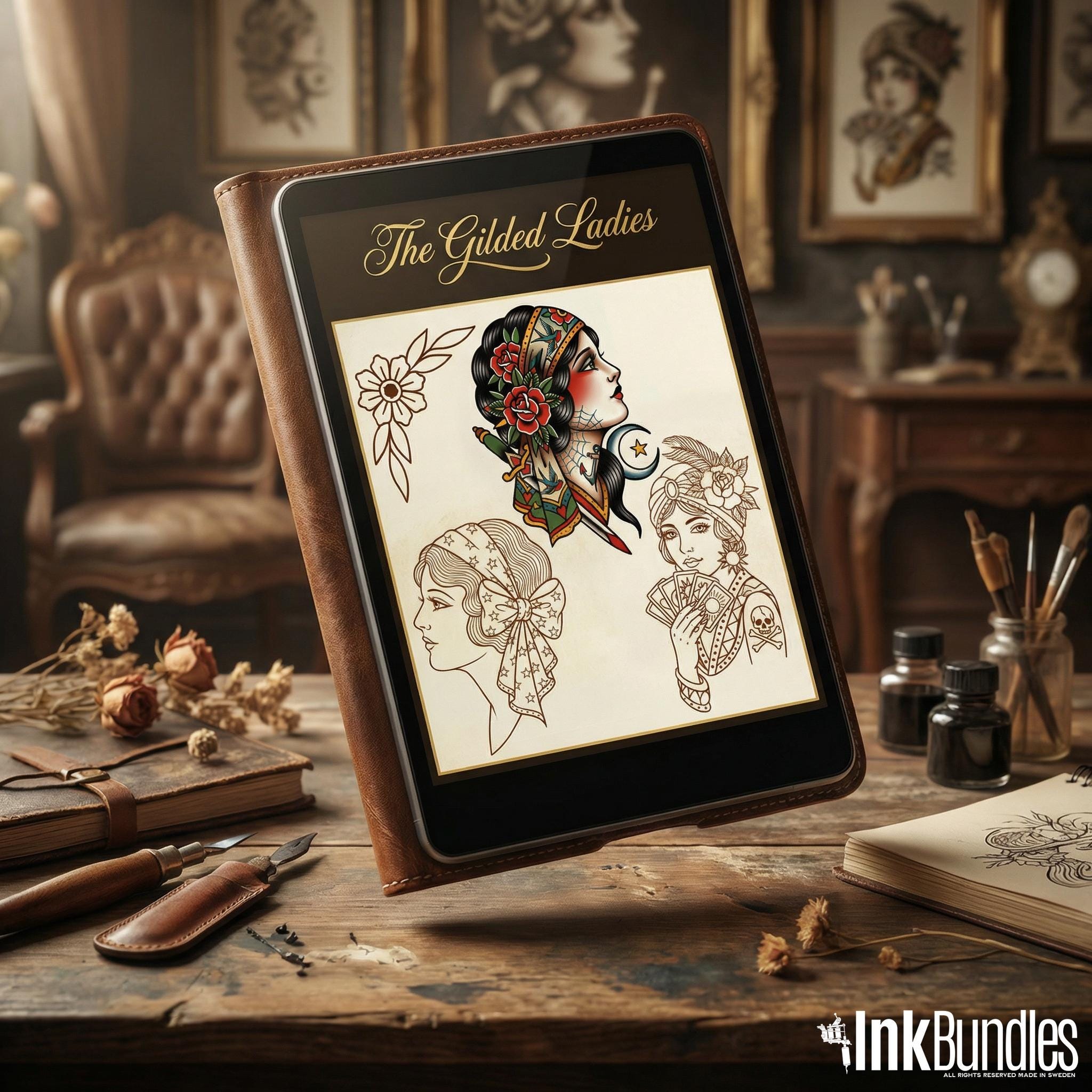 Traditional Ladies Tattoo Flash PDF eBook | Neo-Traditional Girl Stencils | Old School References & Coloring Pages