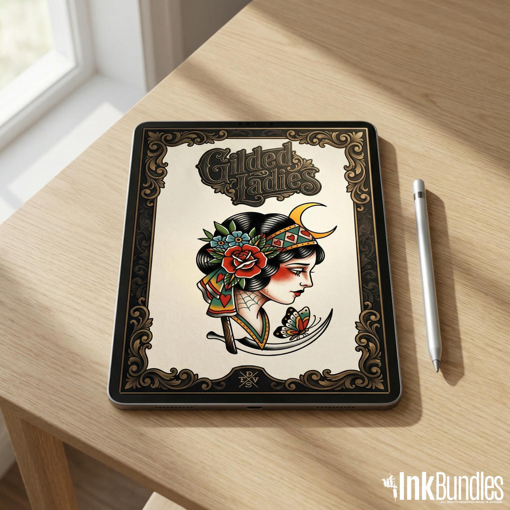 Traditional Ladies Tattoo Flash PDF eBook | Neo-Traditional Girl Stencils | Old School References & Coloring Pages
