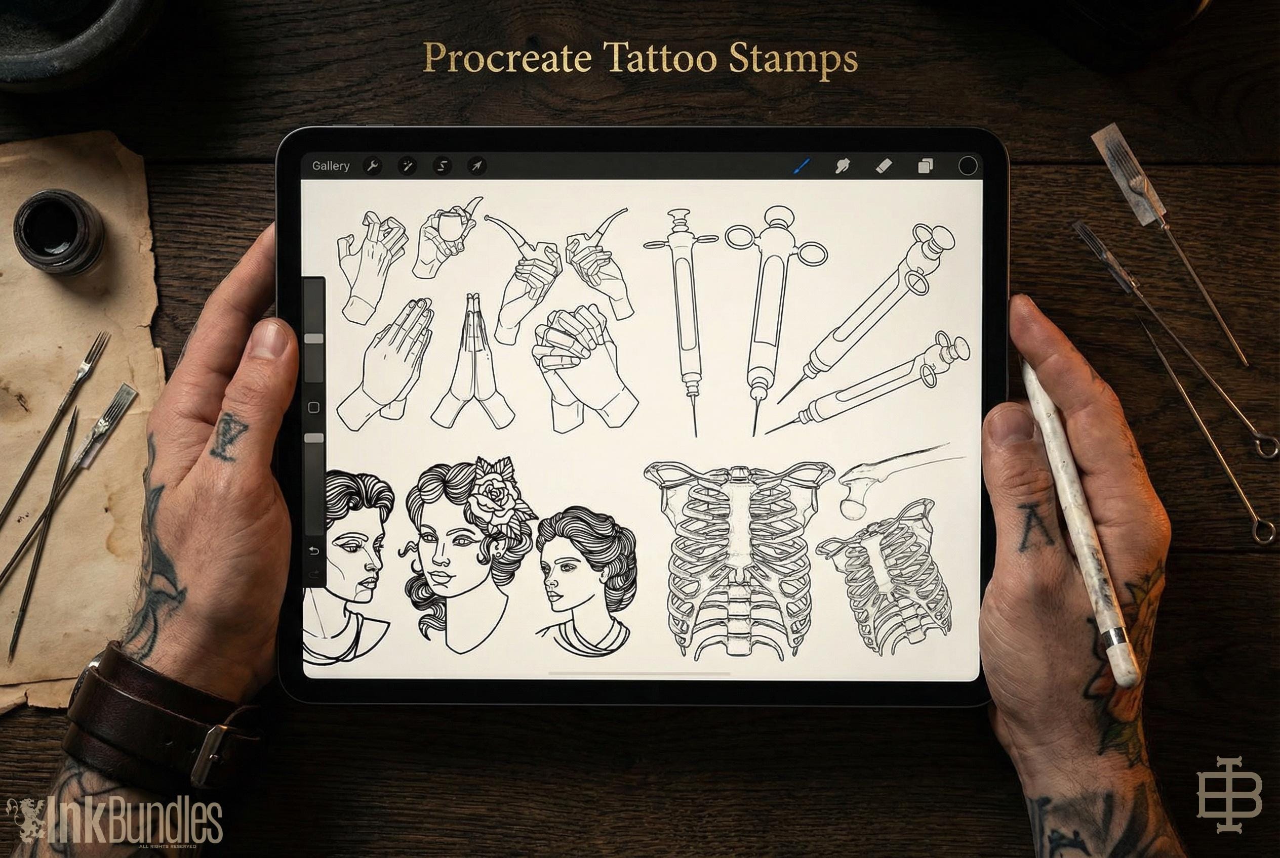 Procreate Tattoo Stamps Brush Set: 3000+ Artist Essentials - PNG & Brushes