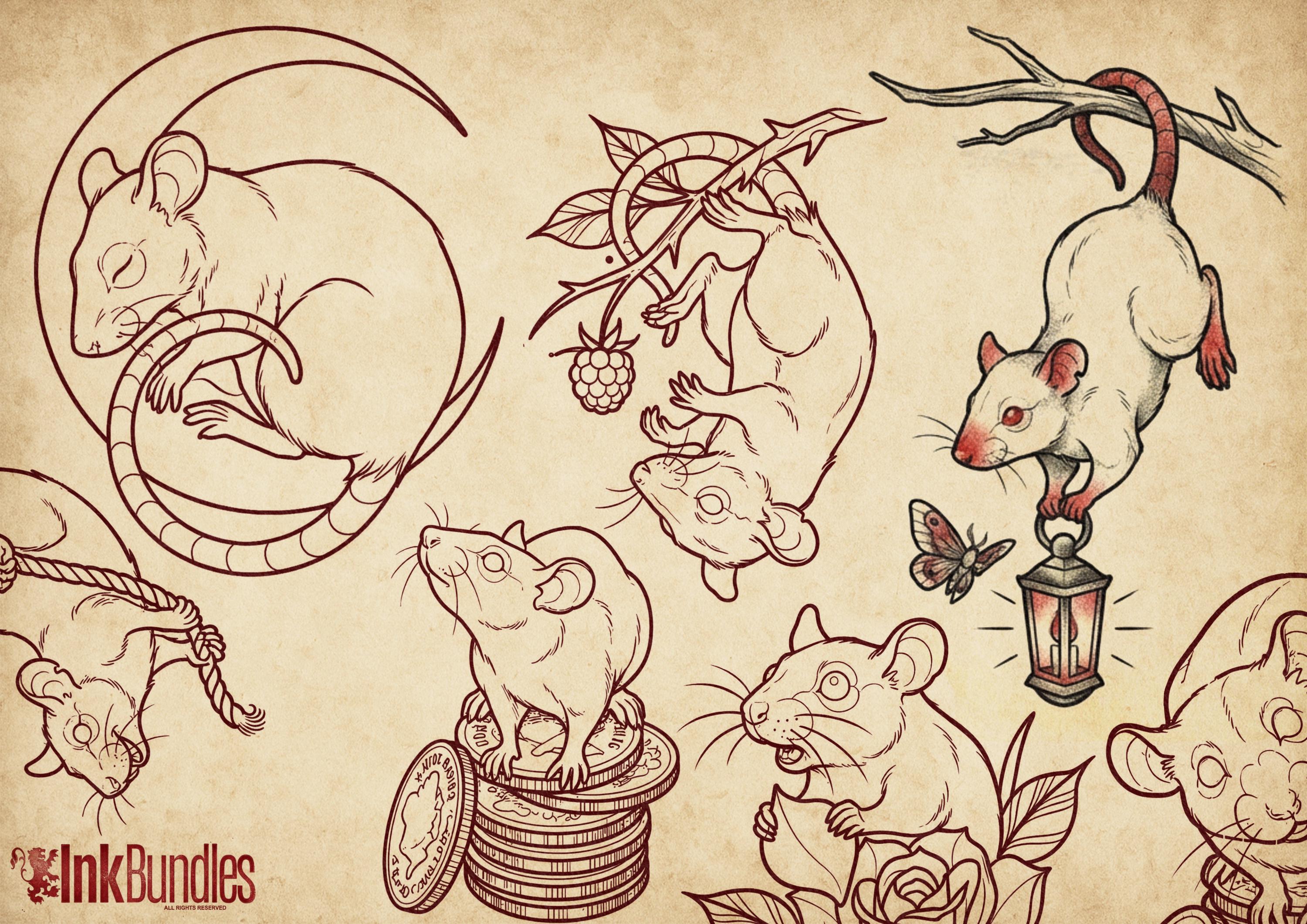 Traditional Rats - custom art | Tattoo Stencils | Flash designs