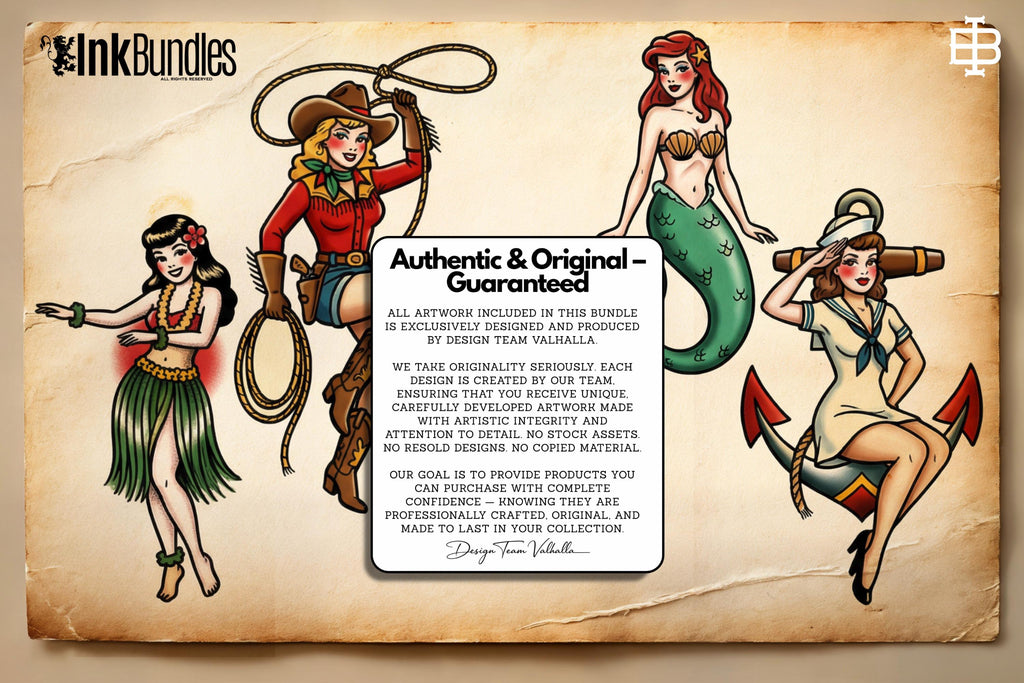 Traditional Pinup Design kit - Procreate | 150+ Classic old-scool , stencils ( digital download ) Tattoo Flash Art