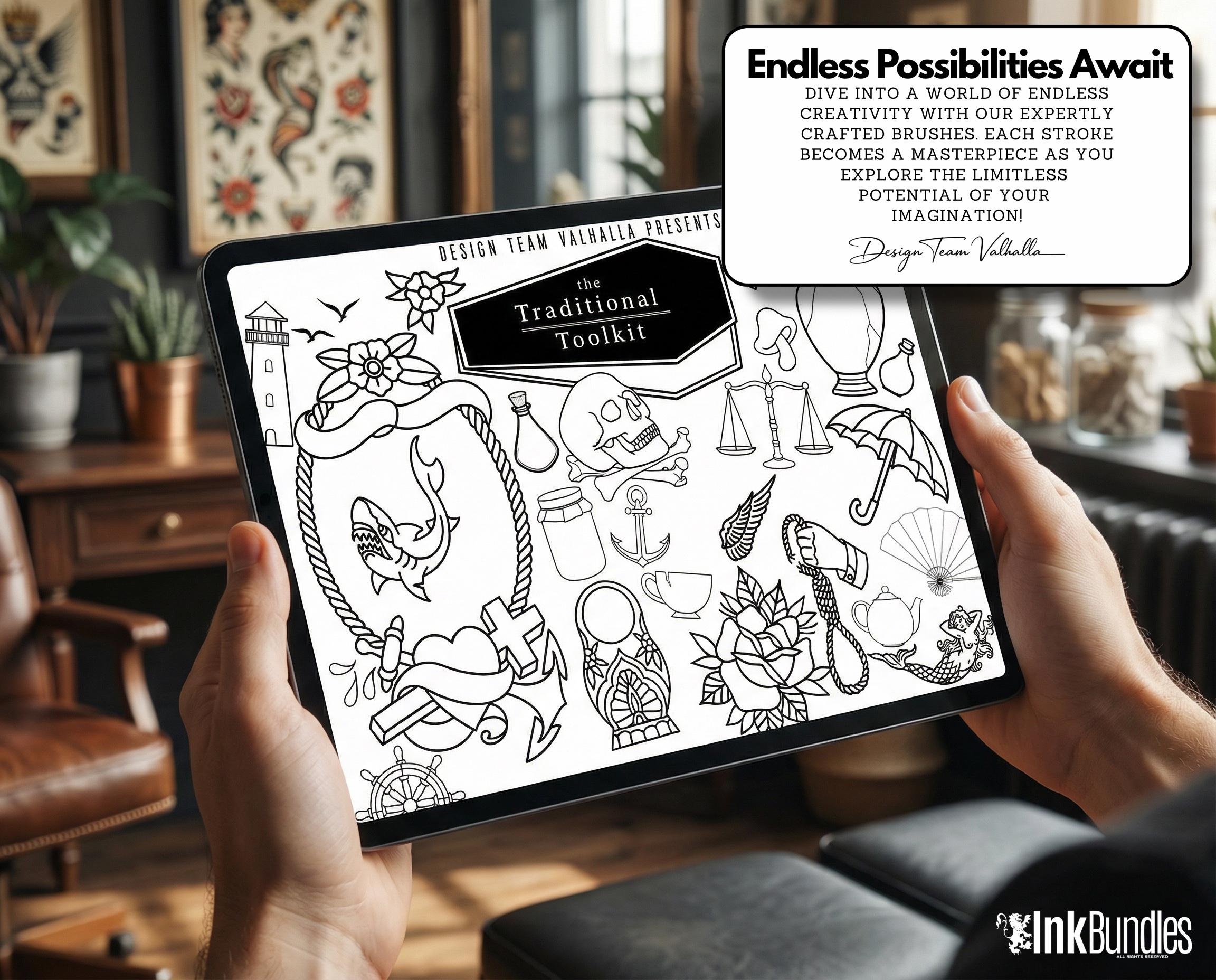 Traditional Tattoo Toolkit for Procreate, Build Your Own Designs, American Traditional Flash Brush Set