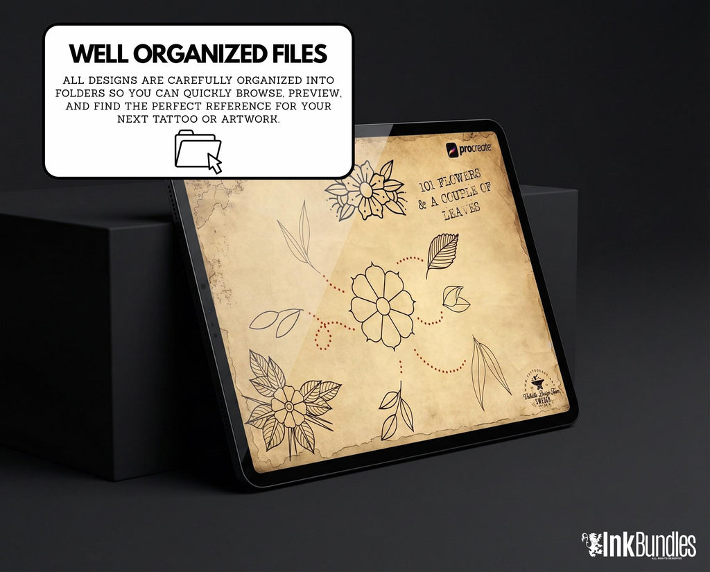 Traditional Tattoo Flower Procreate Stamps: Vintage Flash Art Designs (PNG, SVG, EPS)