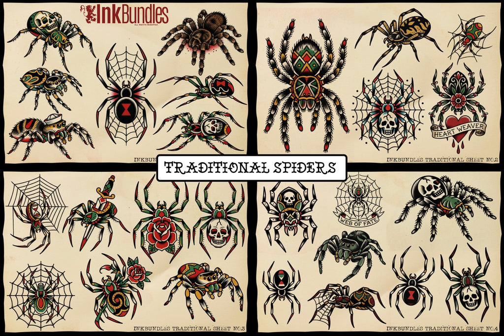 Traditional Spiders - custom art | digital download | Tattoo Stencils | Flash designs