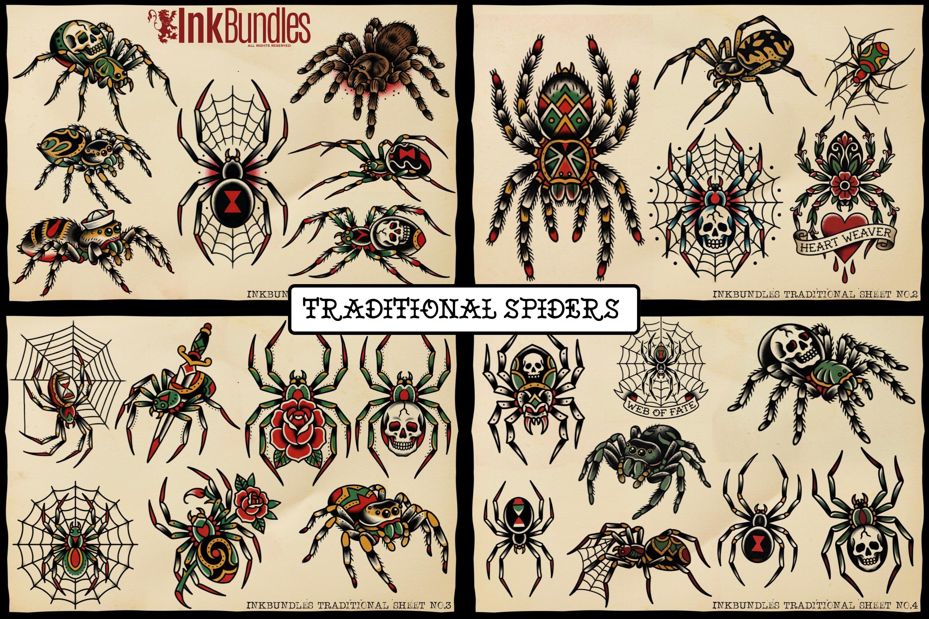 Traditional Spiders - custom art | digital download | Tattoo Stencils | Flash designs