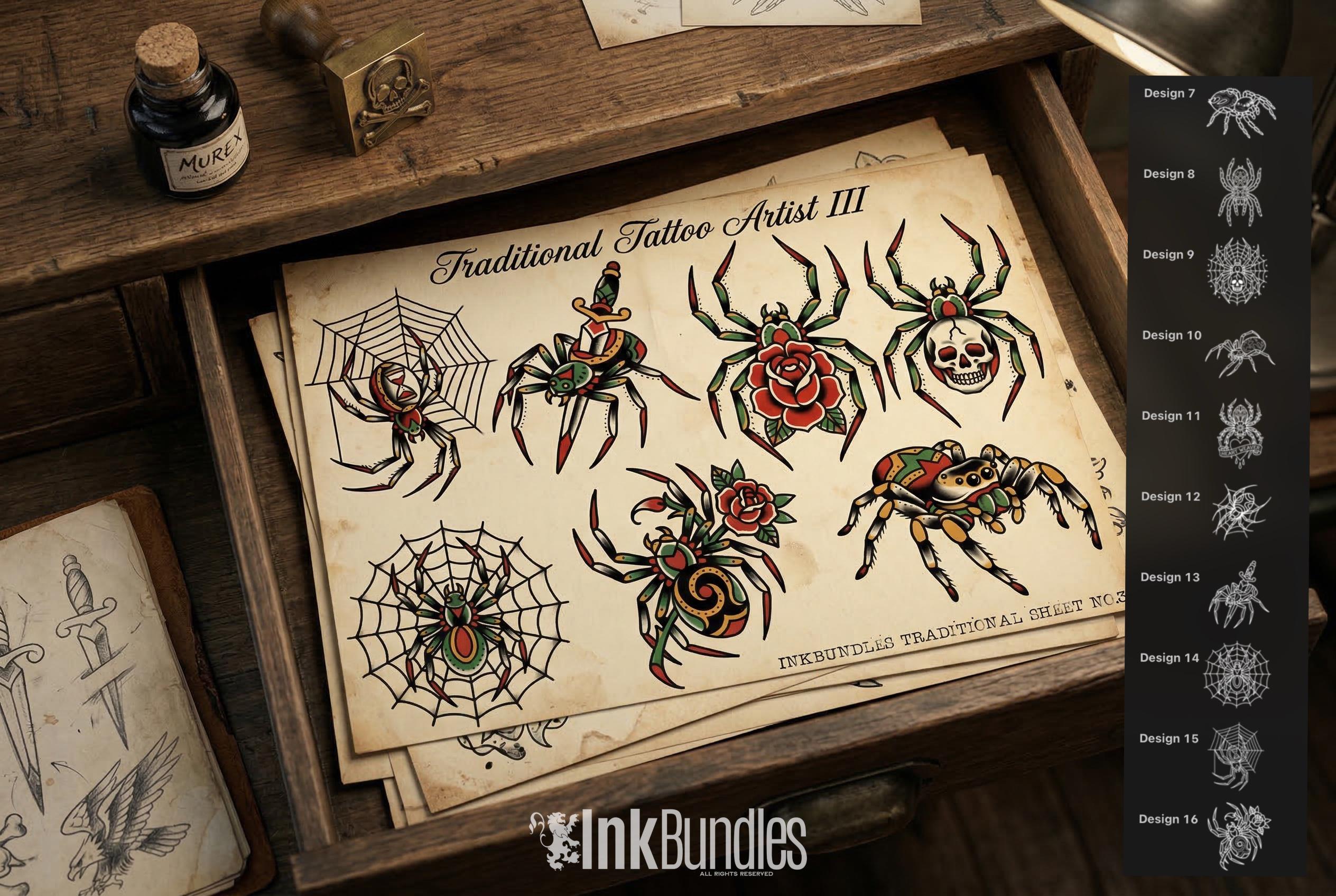 Traditional Spiders - custom art | digital download | Tattoo Stencils | Flash designs