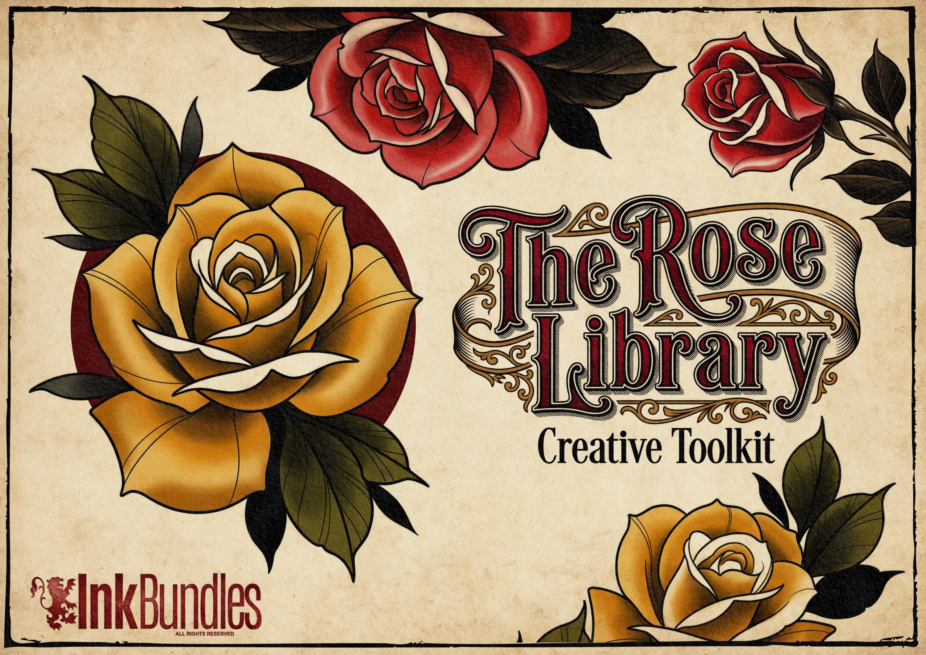 Neo Traditional Tattoo Bundle | Rose Tattoo Designs | Procreate + PNG | Roses Art | stencils