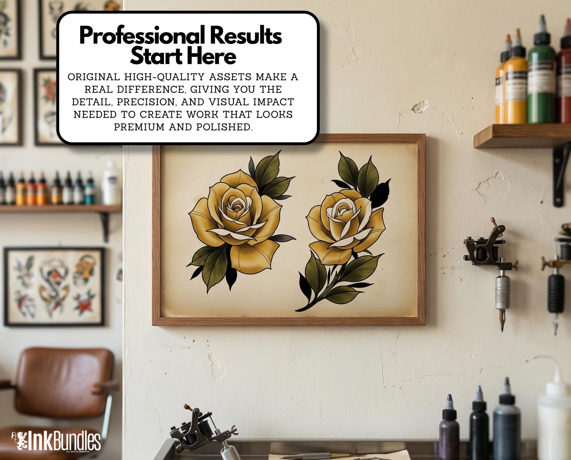 Neo Traditional Tattoo Bundle | Rose Tattoo Designs | Procreate + PNG | Roses Art | stencils