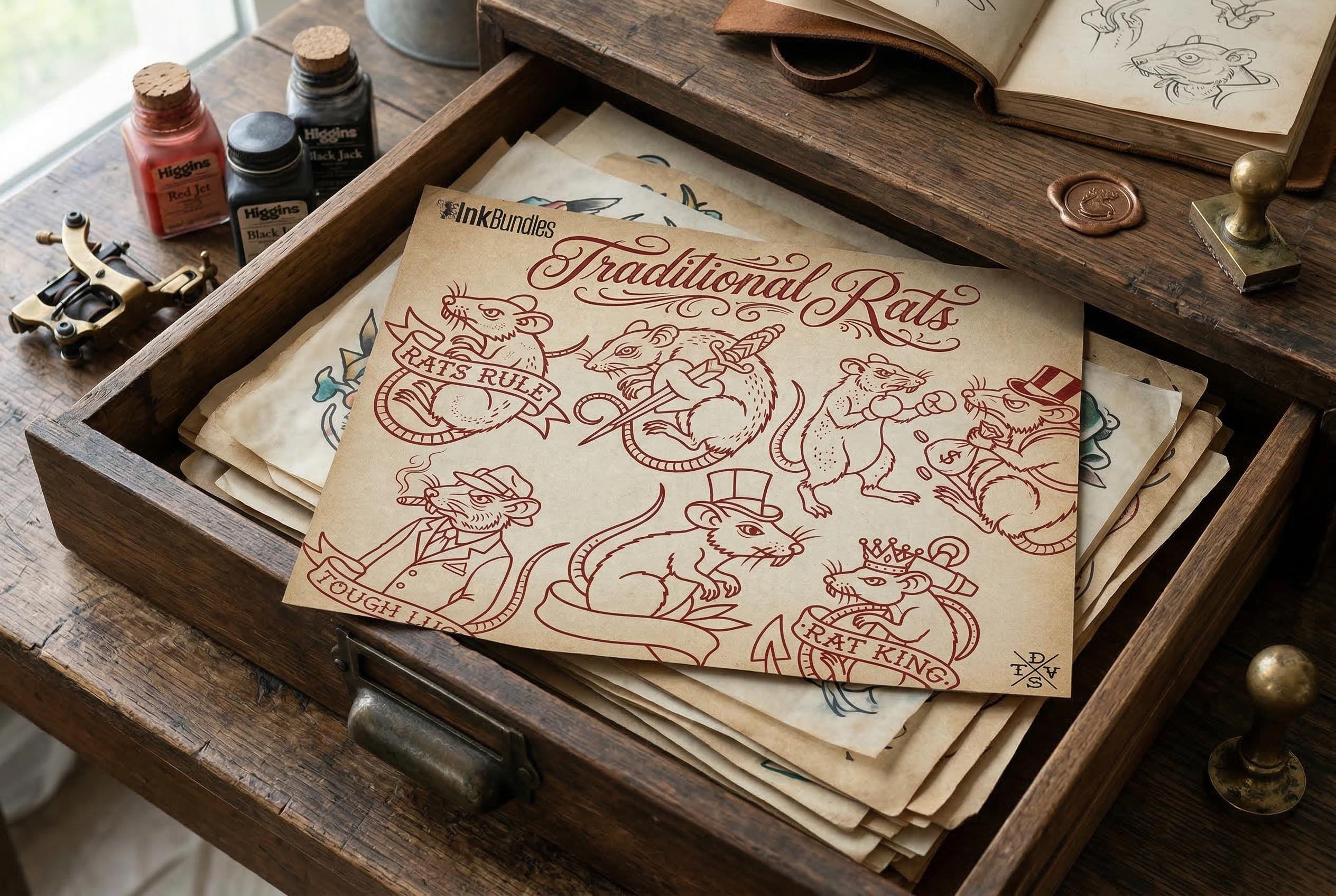 Traditional Rats - custom art | Tattoo Stencils | Flash designs