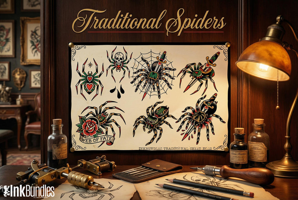 Traditional Spiders - custom art | digital download | Tattoo Stencils | Flash designs