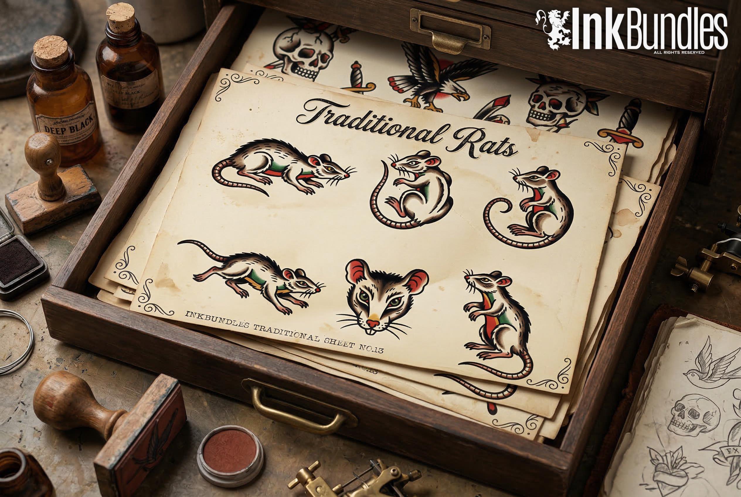 Traditional Rats - custom art | Tattoo Stencils | Flash designs