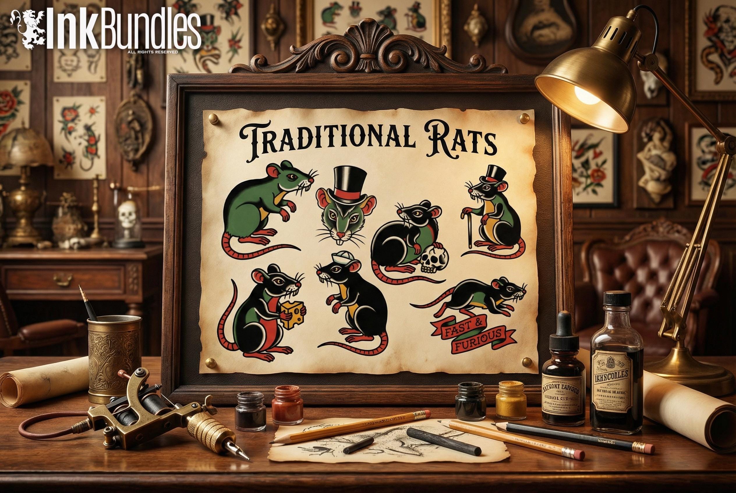 Traditional Rats - custom art | Tattoo Stencils | Flash designs
