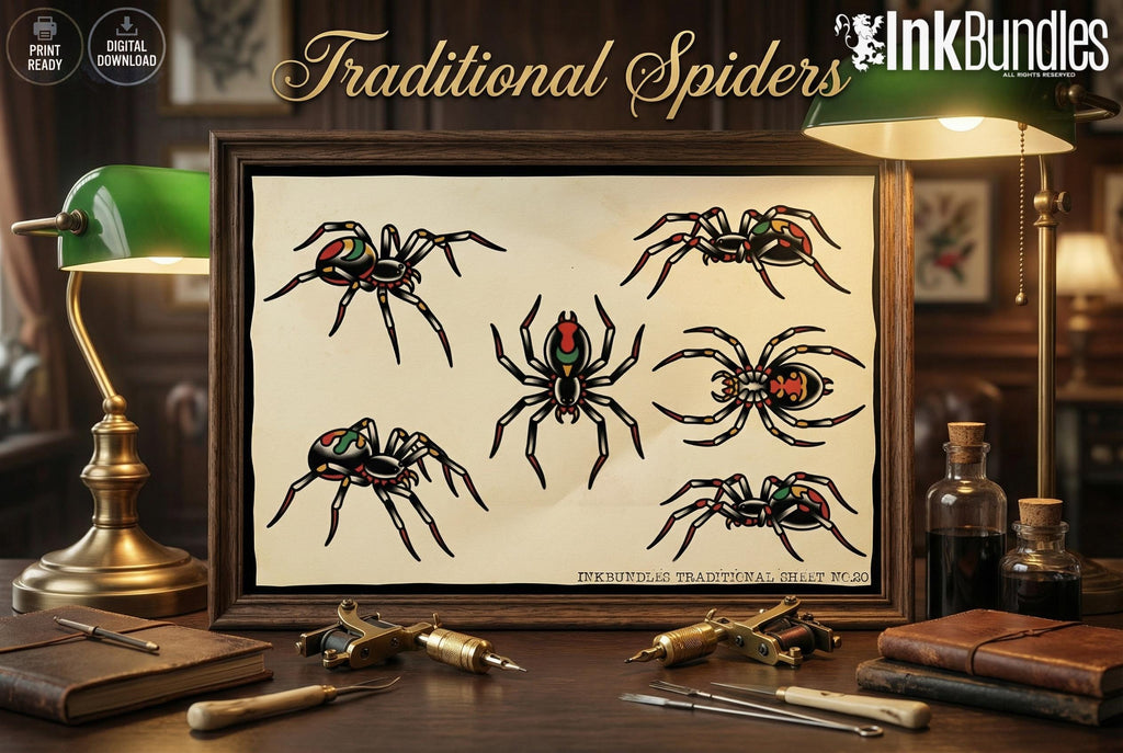 Traditional Spiders - custom art | digital download | Tattoo Stencils | Flash designs