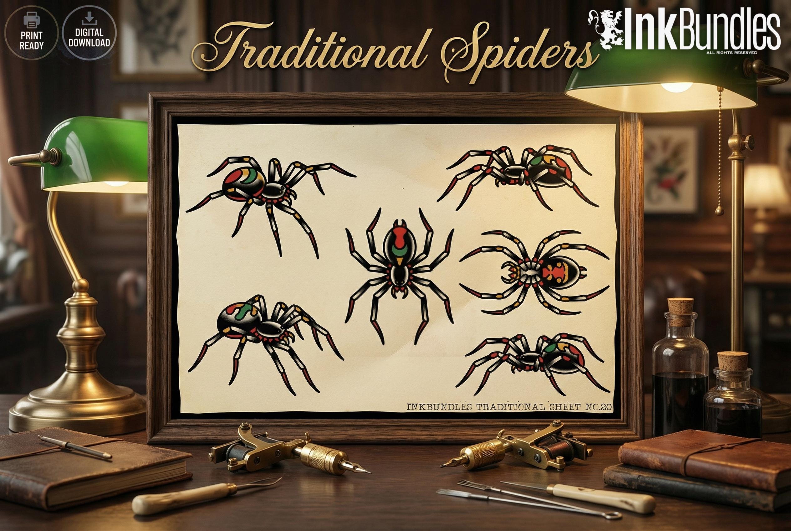 Traditional Spiders - custom art | digital download | Tattoo Stencils | Flash designs