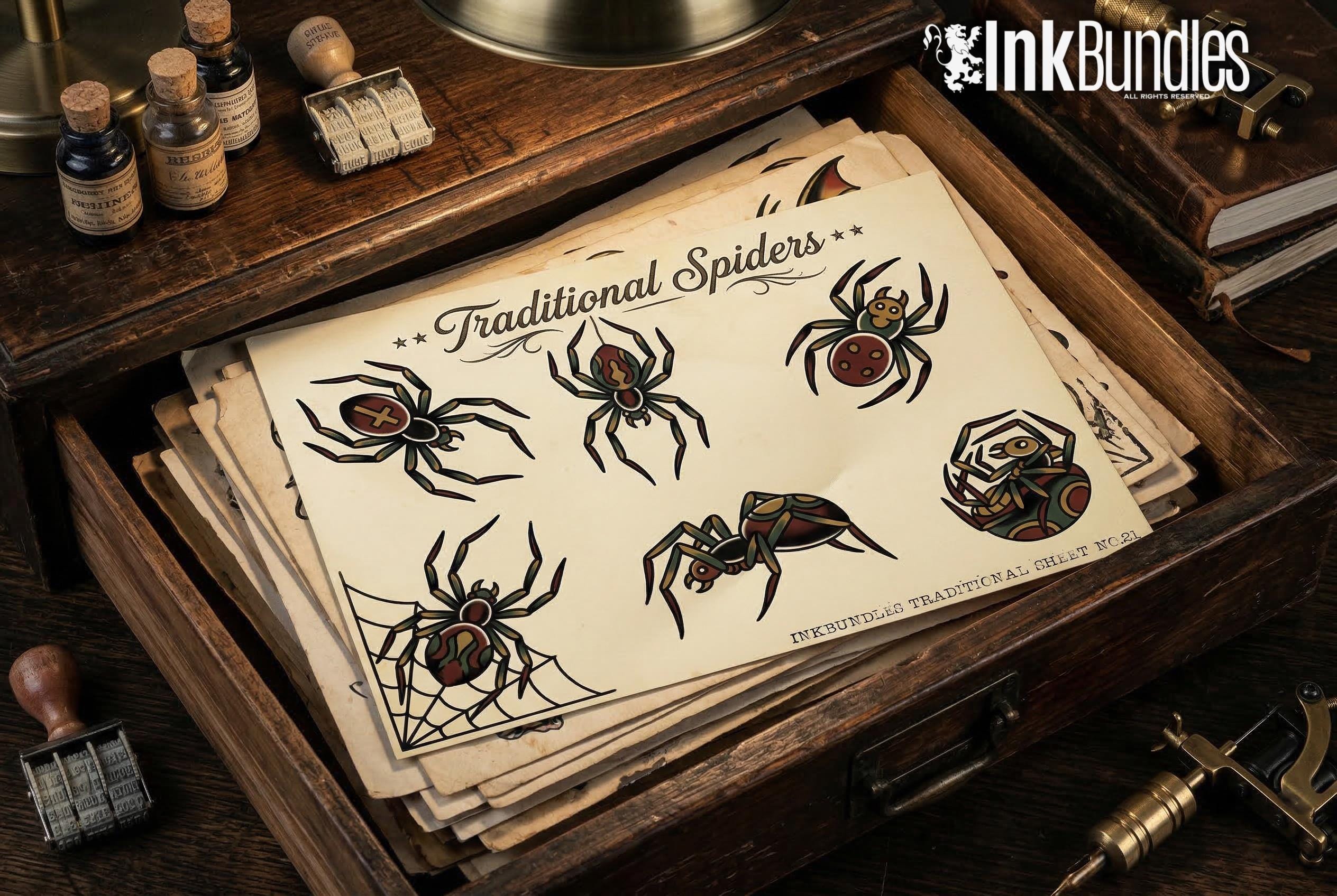 Traditional Spiders - custom art | digital download | Tattoo Stencils | Flash designs