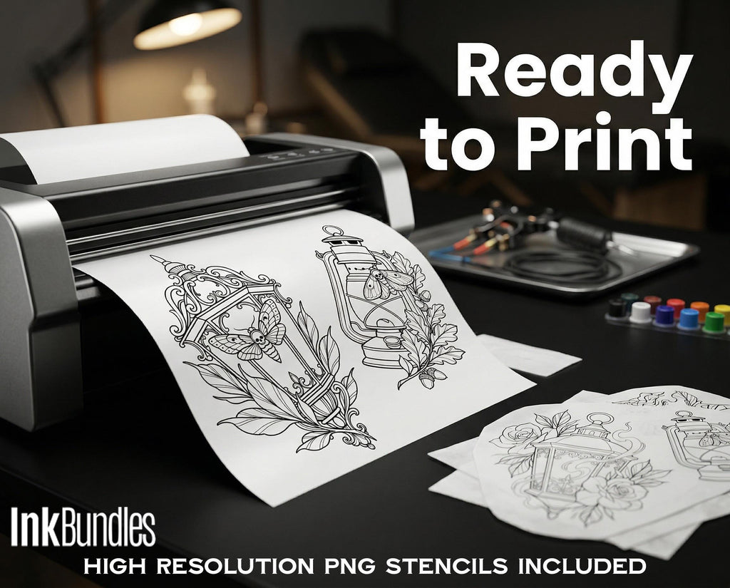 Fire & Torch Tattoo Toolkit, Flame, Lamp PNG Procreate Bundle, Tattoo Flash Brushset for Artists