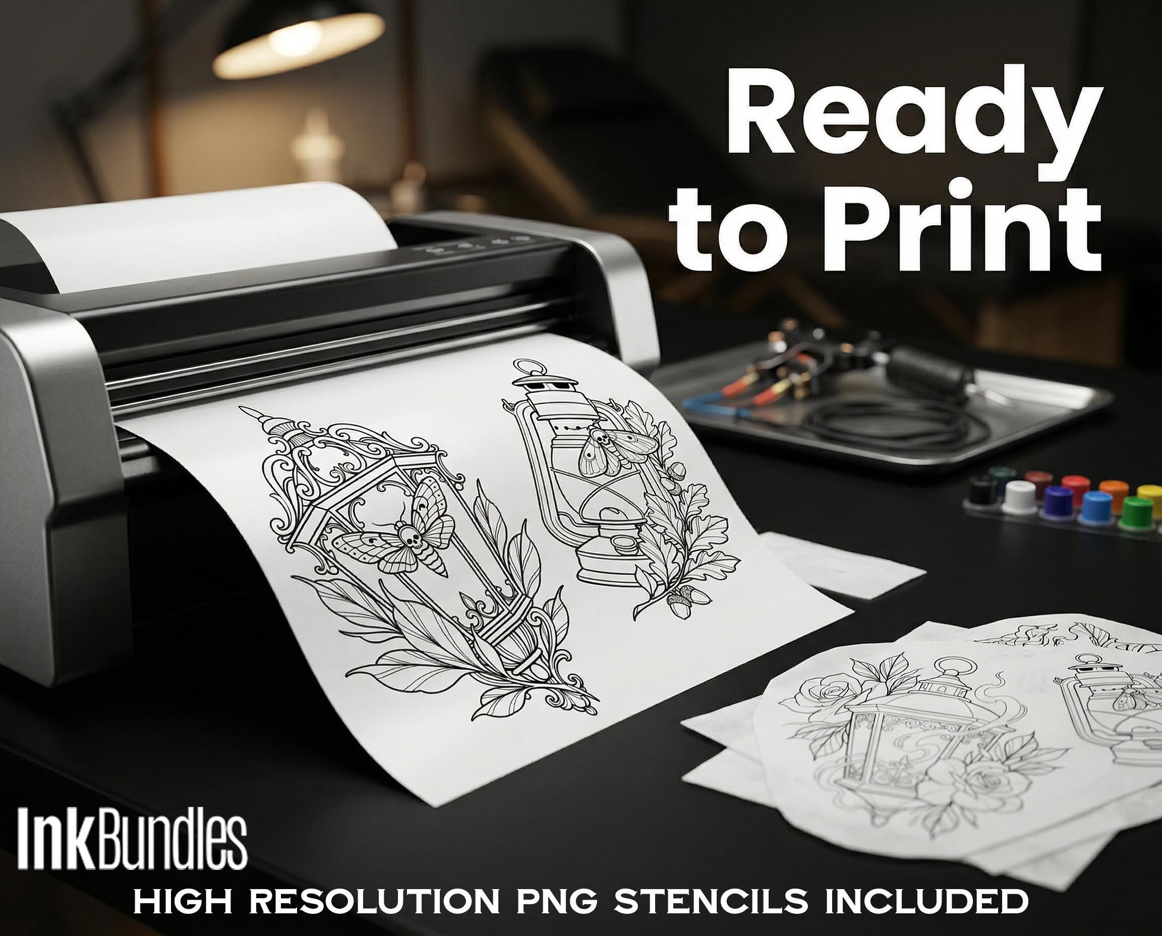 Fire & Torch Tattoo Toolkit, Flame, Lamp PNG Procreate Bundle, Tattoo Flash Brushset for Artists