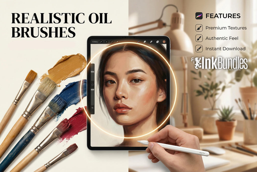 Master Oil Procreate Brush Set: 66 Custom Brushes, 4 Canvases