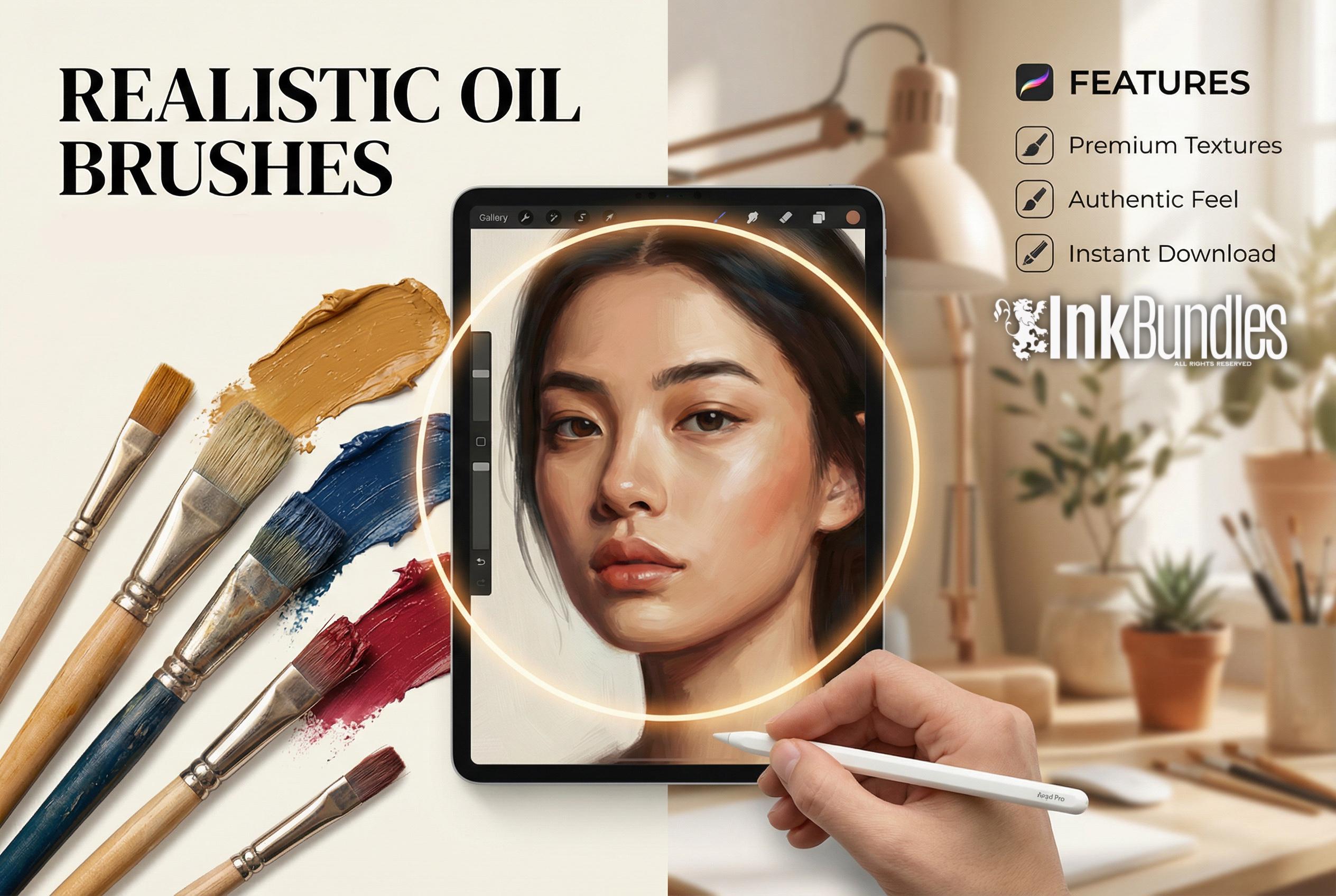 Master Oil Procreate Brush Set: 66 Custom Brushes, 4 Canvases