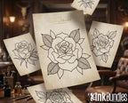 Rose Tattoo Flash PDF eBook | Neo Traditional Stencils | Old School Flower References & Coloring Pages