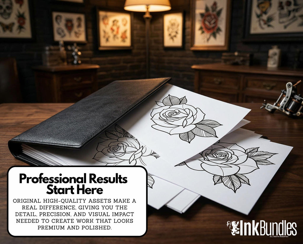 Rose Tattoo Flash PDF eBook | Neo Traditional Stencils | Old School Flower References & Coloring Pages